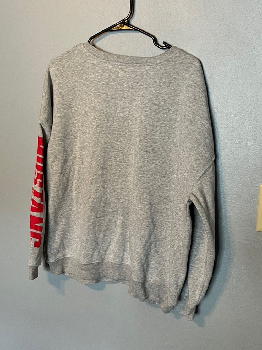 Ford Gray Mustang Logo Crewneck with Red Sleeve Detail - Picture 5 of 5